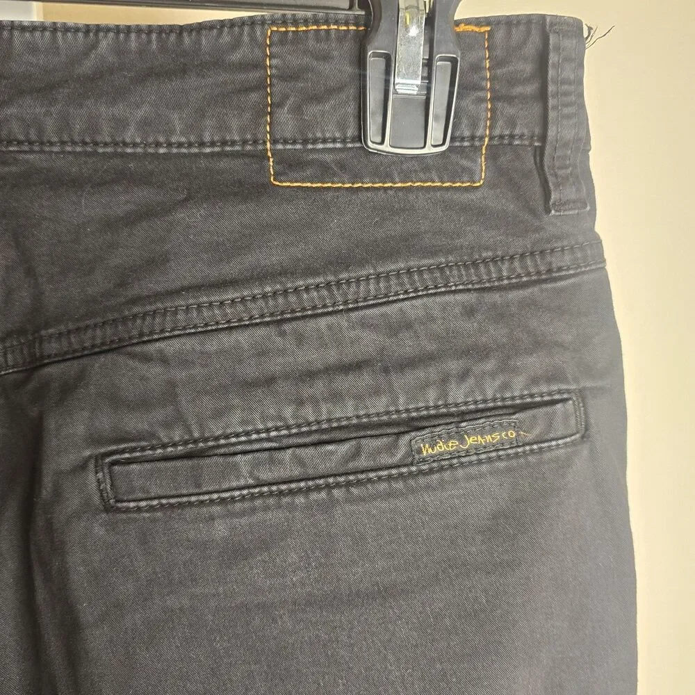Nudie Jeans Co. 31x30 Slim Adam Black Organic Cotton Twill Chino Garment Dyed